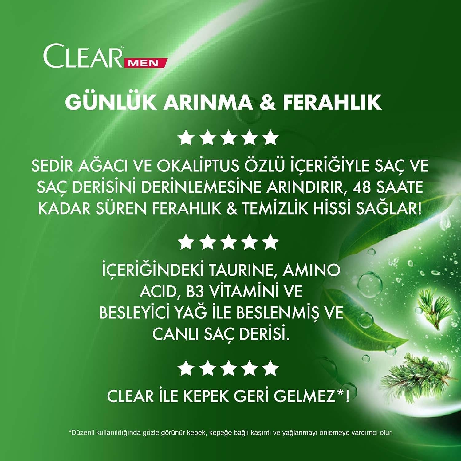 Clear Men Sedir Ağacı ve Okaliptus Özleri Günlük Arınma ve Ferahlık Şampuan 350ML