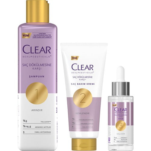 Clear Scalpceuticals Şampuan 300 ml + Saç Bakım Kremi 170 ml + Serum 45 ml