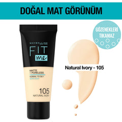 Maybelline New York Fit Me Matte+Poreless Fondöten - 105 Natural Ivory