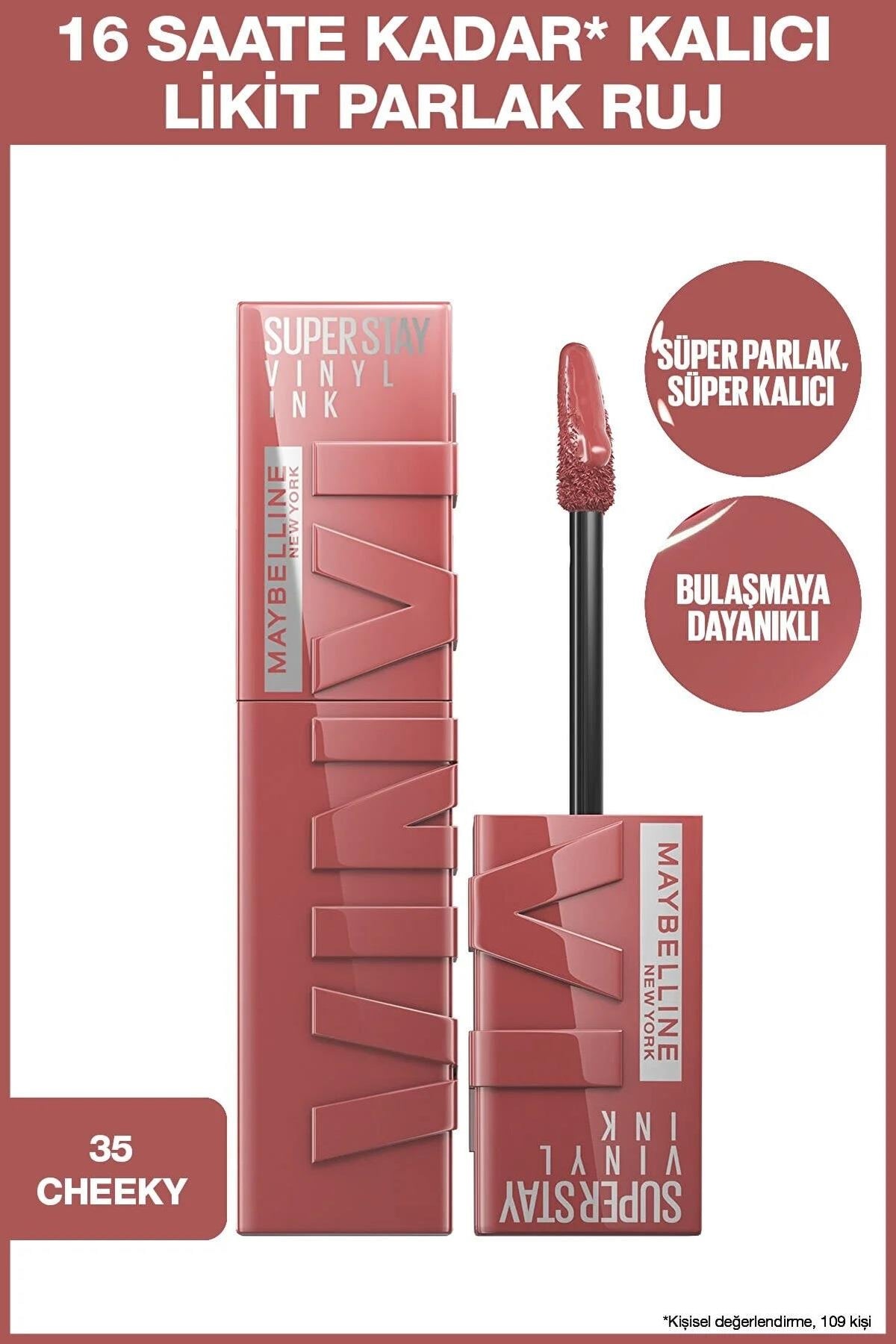 Maybelline New York Super Stay Vinyl Ink Uzun Süre Kalıcı Likit Parlak Ruj 35- Cheeky