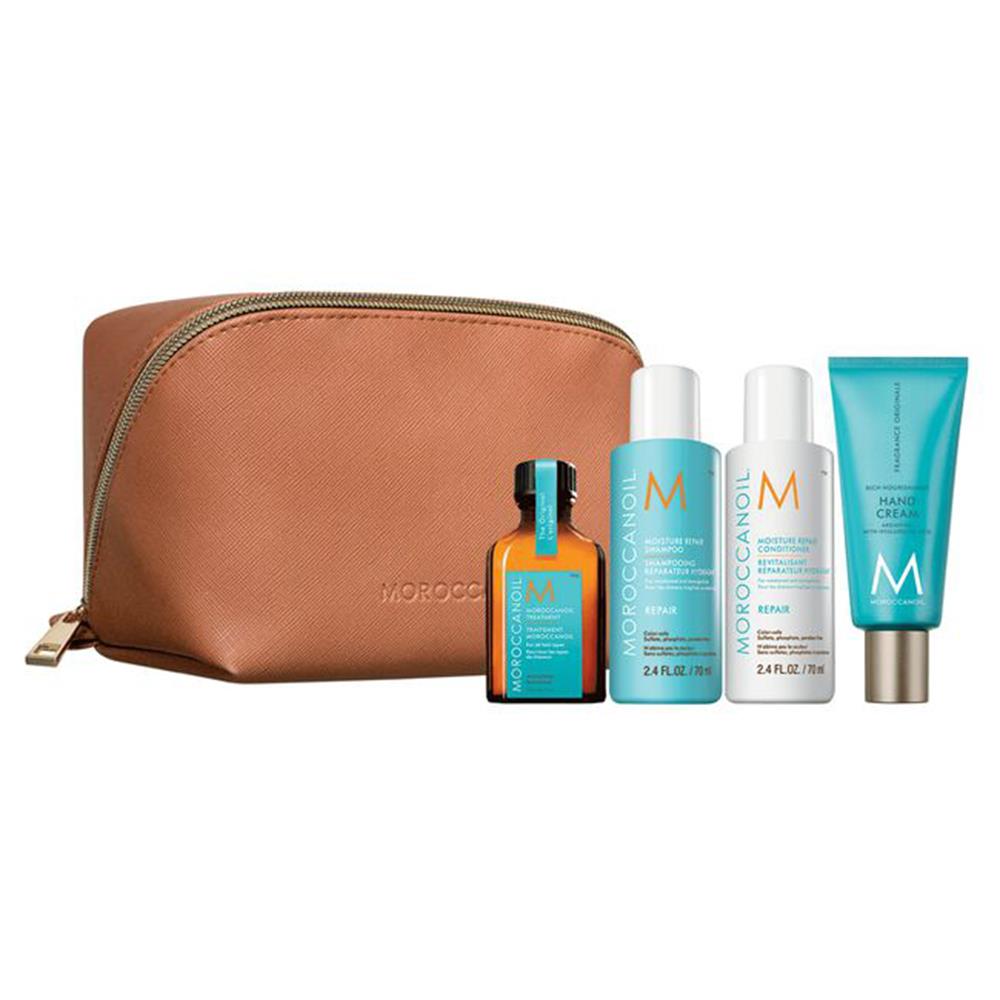 Moroccanoil Moisture Repair Travel Kit Moisture Repair Şampuan Saç Kremi Saç Bakım Yağı ve El Kremi Seyahat Seti