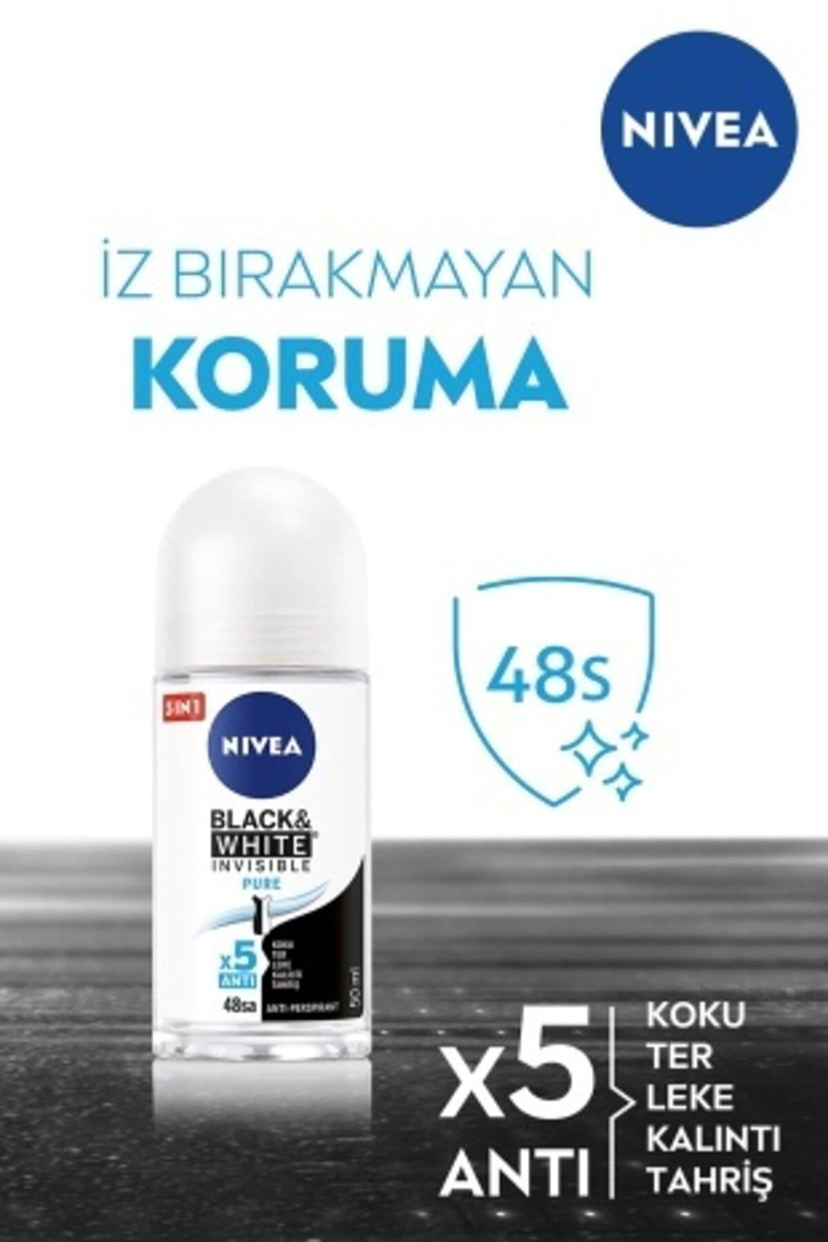 Nivea Kadın Roll On Deodorant Black&White Invisible Pure 48 Saat Anti-perspirant Koruma 50ml