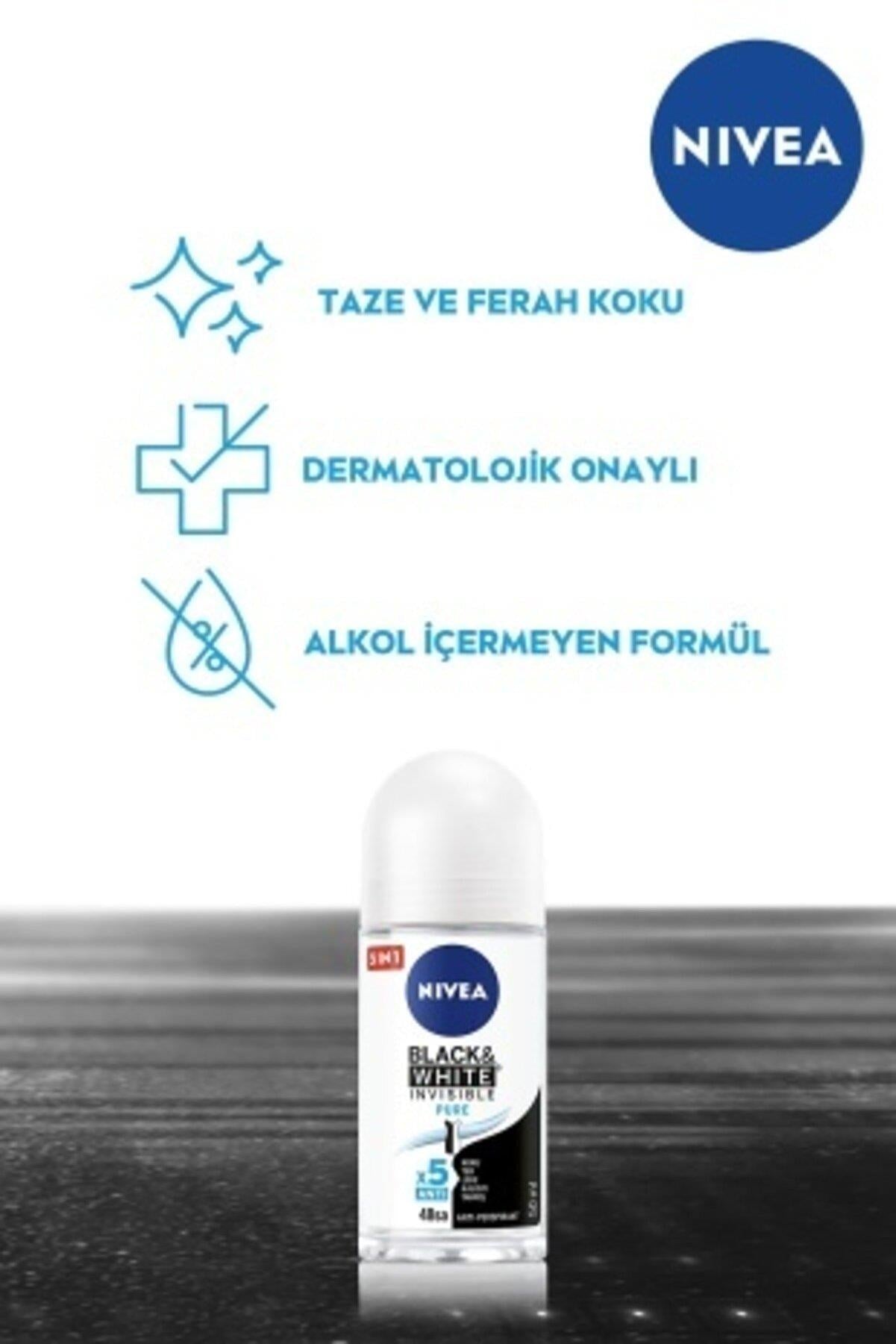 Nivea Kadın Roll On Deodorant Black&White Invisible Pure 48 Saat Anti-perspirant Koruma 50ml