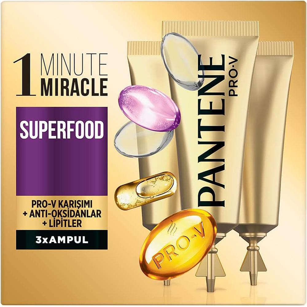 Pantene 1 Minute Miracle Superfood Ampül Saç Bakım Kürü 3x15ML