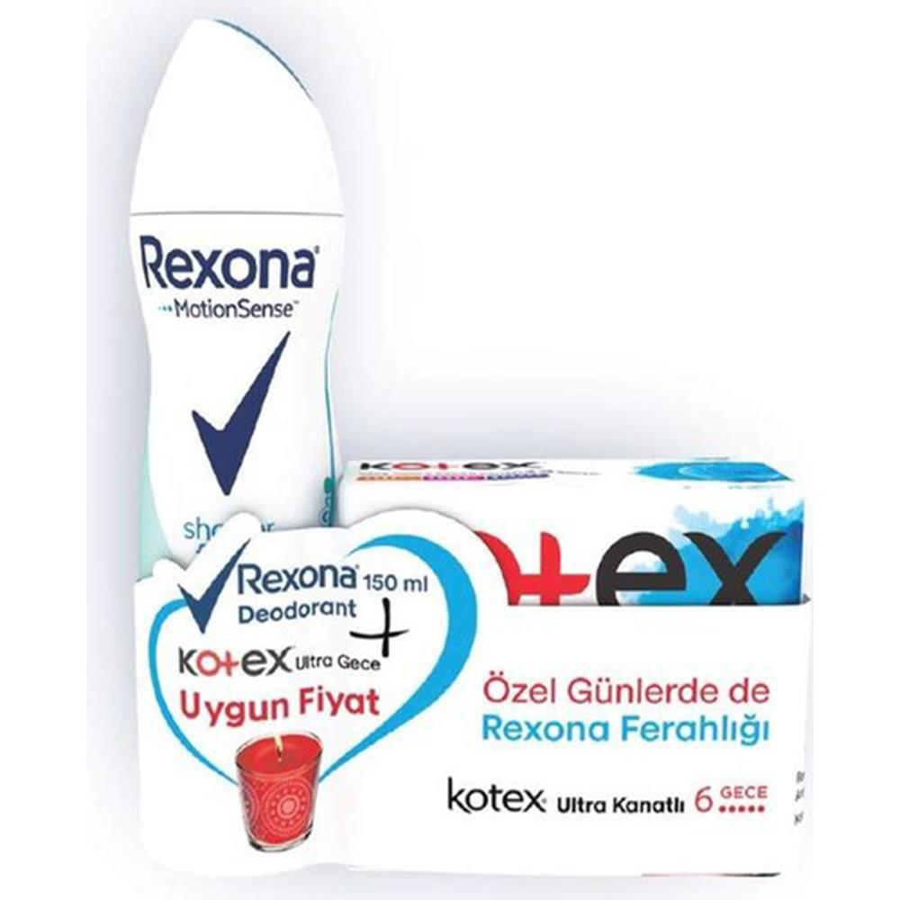 Rexona Shower Fresh Deodorant Sprey 150ML + Kotex Ultra Gece 6lı 2li Set