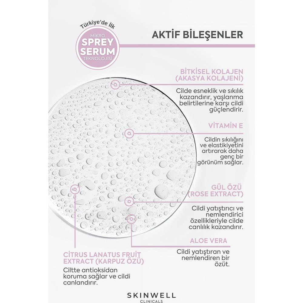 Skinwell Sıkılaştırıcı Etki Bitkisel Kolajen Gül Ekstrakt Içerikli Yüz Bakım Sprey Serum 25ML