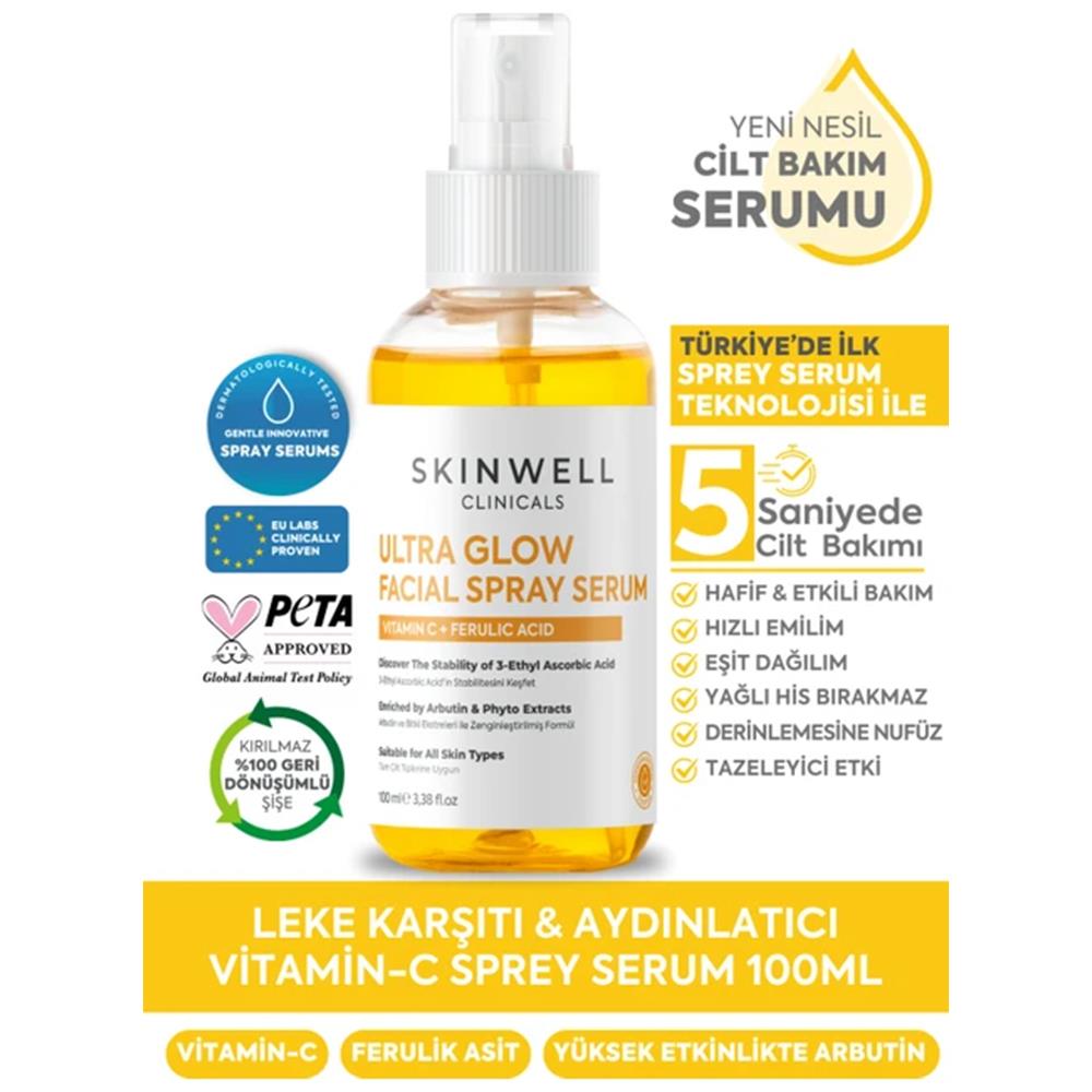 Skinwell Ton Eşitleyici ve Süper Aydınlatıcı C Vitamini Yüz Bakım Sprey Serum 100ML