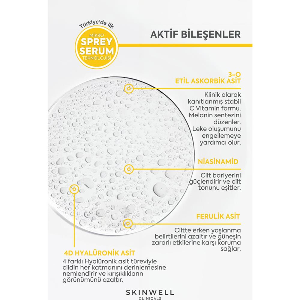 Skinwell Ton Eşitleyici ve Süper Aydınlatıcı C Vitamini Yüz Bakım Sprey Serum 100ML