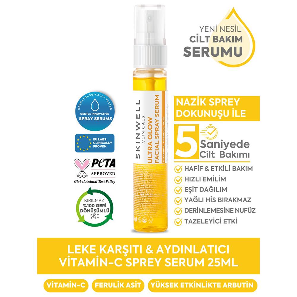 Skinwell Ton Eşitleyici ve Süper Aydınlatıcı C Vitamini Yüz Bakım Sprey Serum 25ML